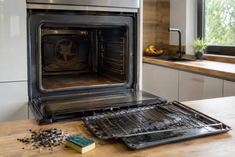 Four ouvert avec accessoires retirés avant pyrolyse