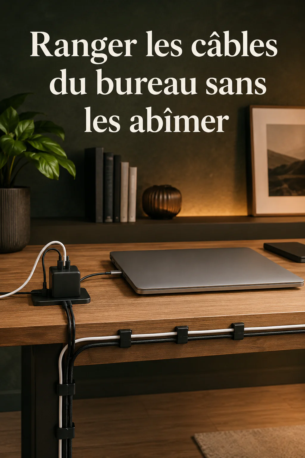 Visuel Pinterest ranger les câbles du bureau sans les abîmer