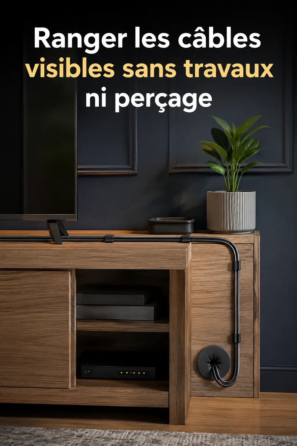 Image Pinterest sur le rangement des câbles visibles sans travaux ni perçage