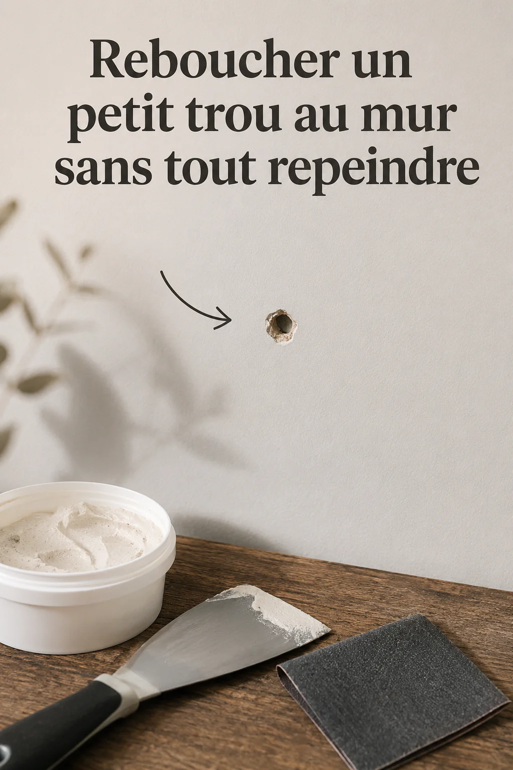 Image Pinterest avec le titre Reboucher un petit trou au mur sans tout repeindre