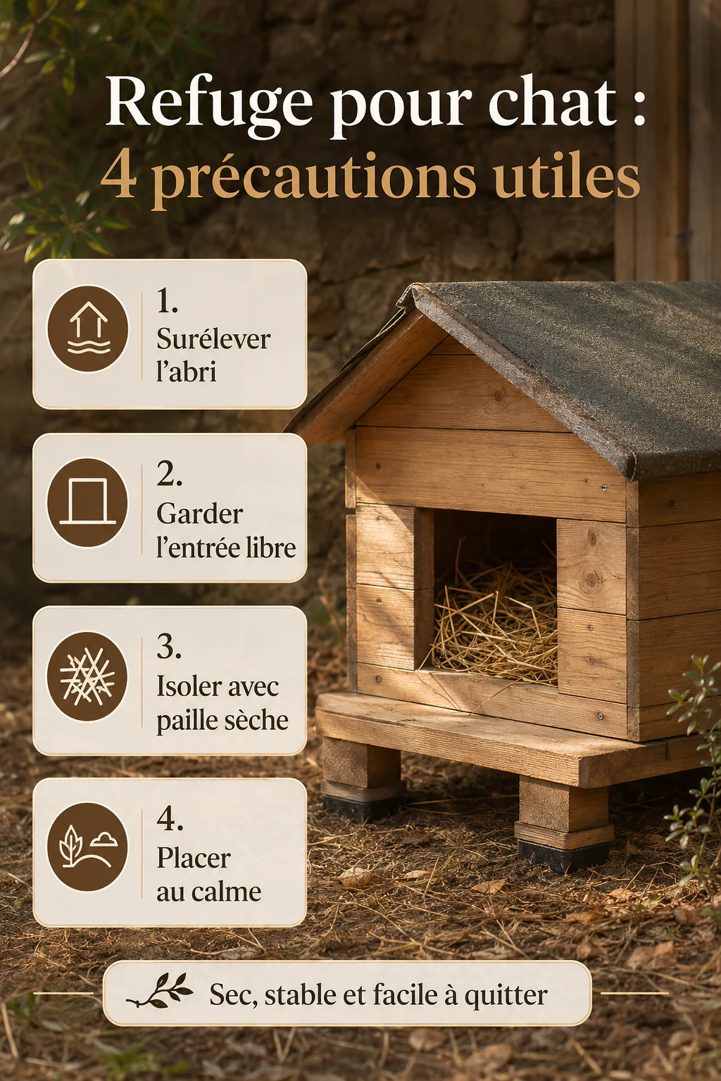 Refuge pour chat : quatre précautions utiles pour un abri sec et stable