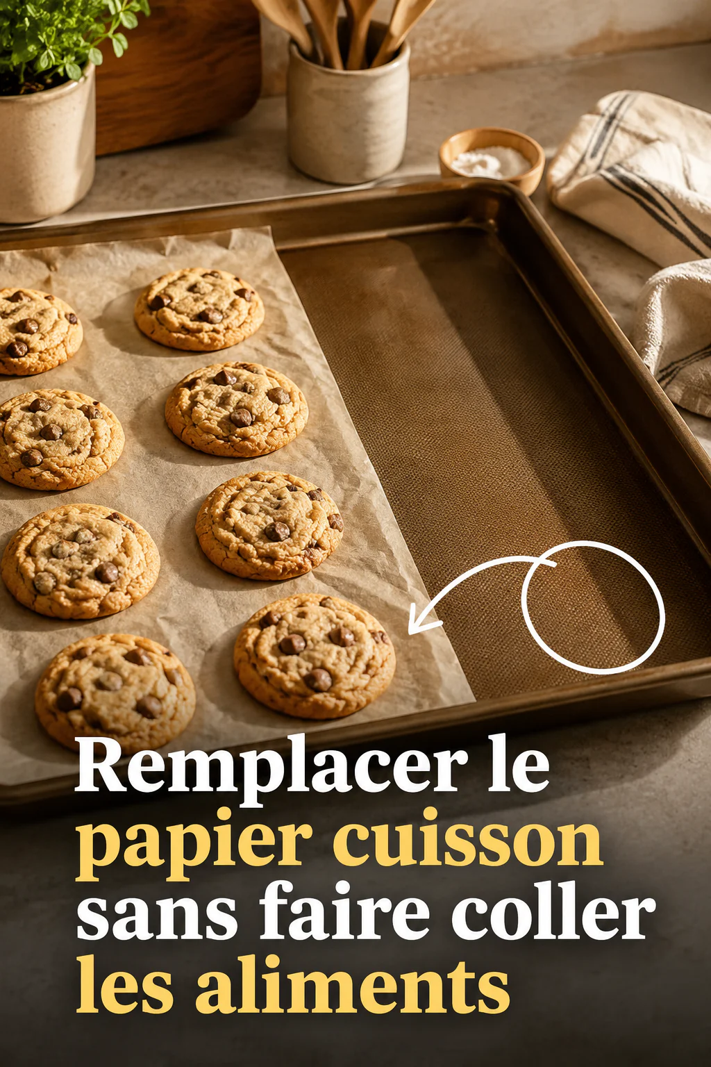 Visuel Pinterest sur le remplacement du papier cuisson sans faire coller les aliments