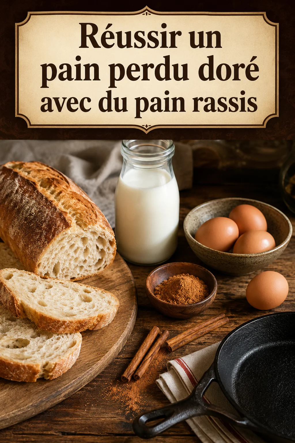 Visuel Pinterest pour réussir un pain perdu doré avec du pain rassis
