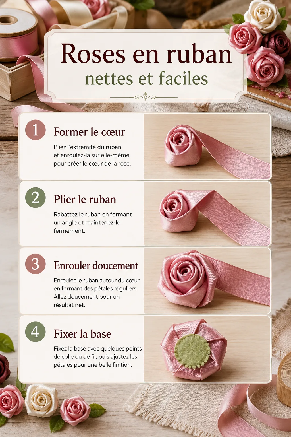 Infographie Roses en ruban nettes et faciles