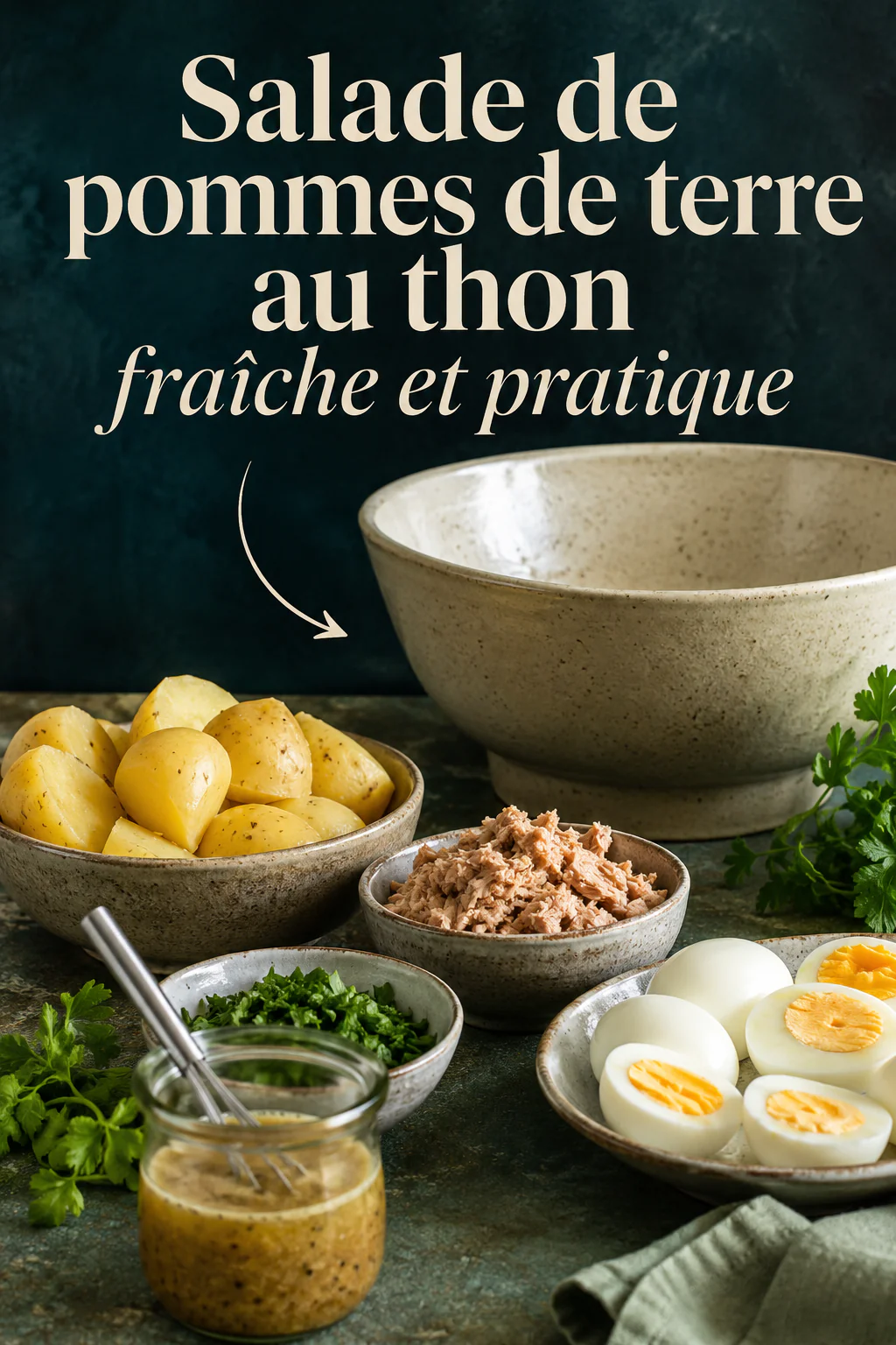 Image titre Salade de pommes de terre au thon fraîche et pratique
