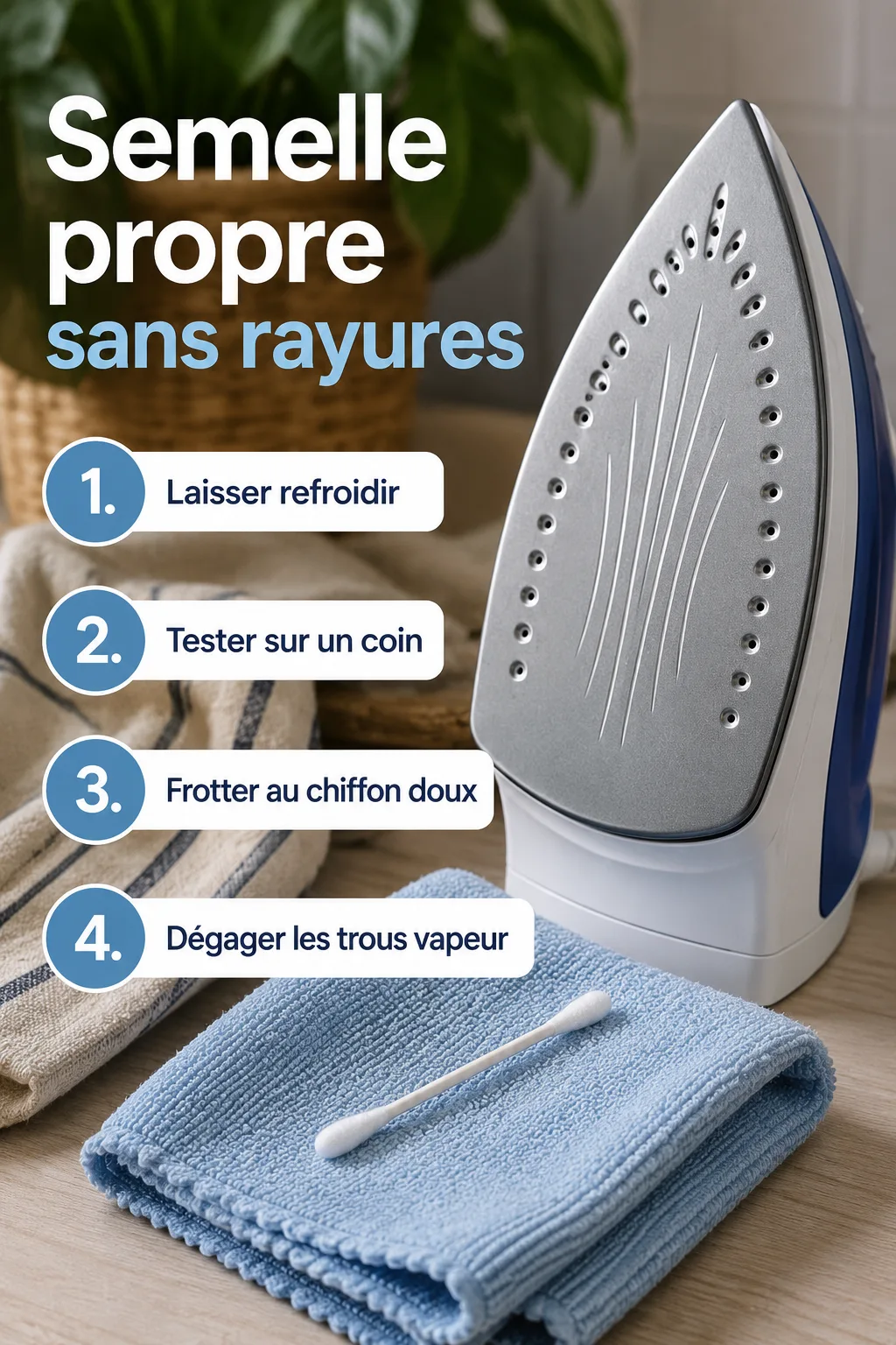Étapes pour nettoyer la semelle du fer à repasser