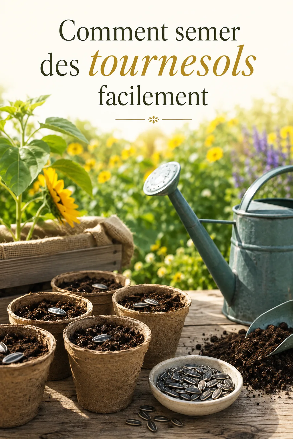 Visuel Pinterest comment semer des tournesols facilement