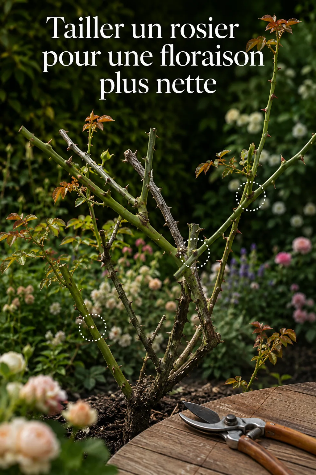 Image Pinterest pour tailler un rosier et améliorer la floraison