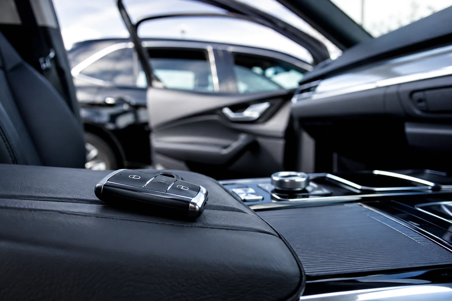 Télécommande de voiture posée près de vitres ouvertes
