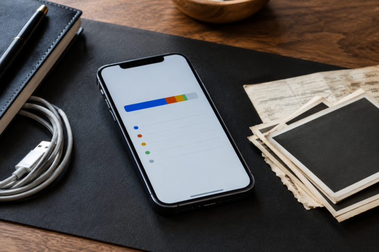 Téléphone montrant un espace de stockage presque saturé