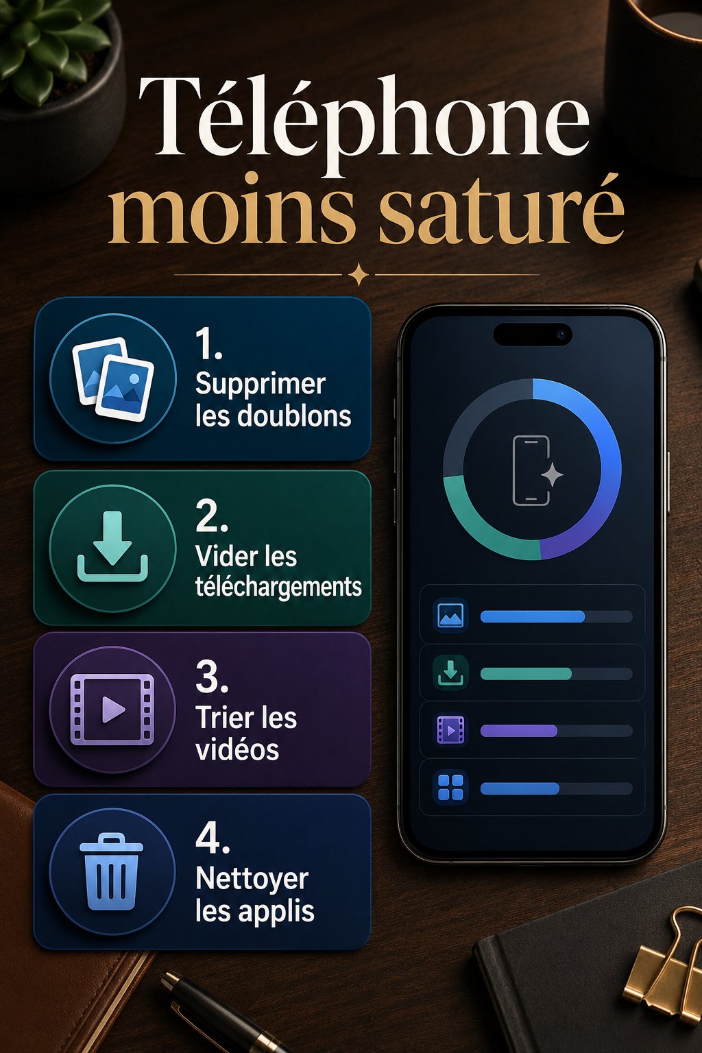 Infographie des étapes pour libérer de l'espace sur un téléphone