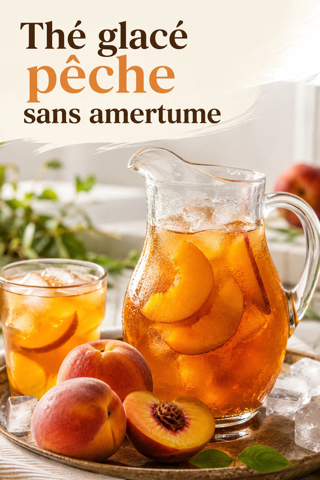 Visuel Pinterest avec le titre Thé glacé pêche sans amertume