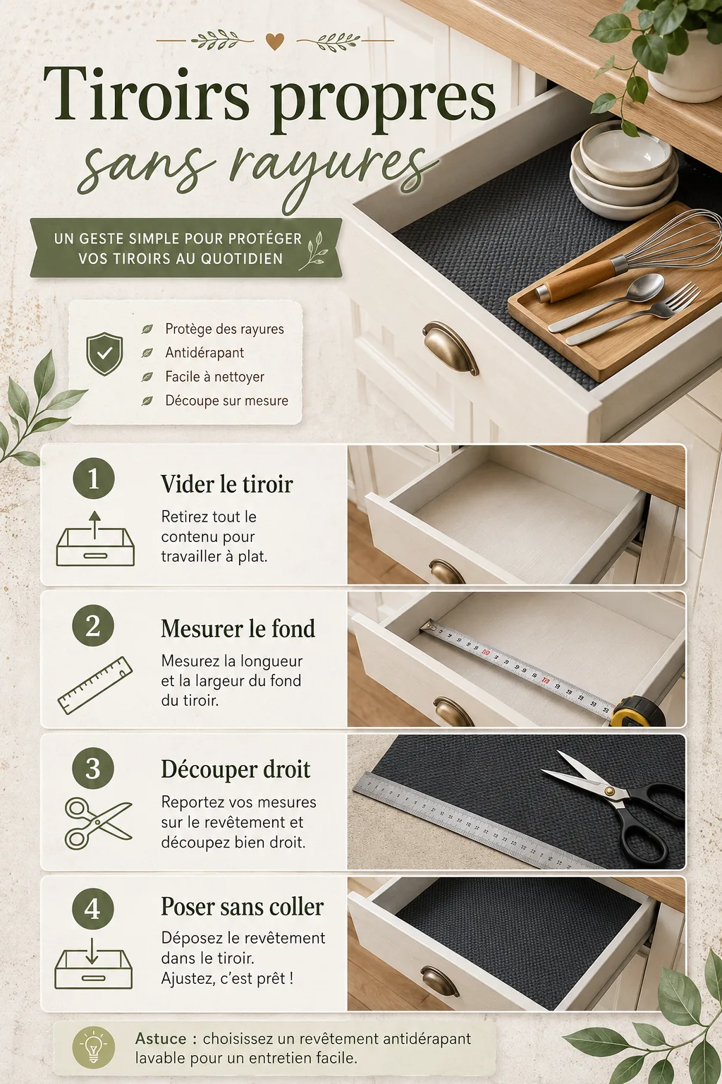 Étapes pour garder des tiroirs de cuisine propres et sans rayures