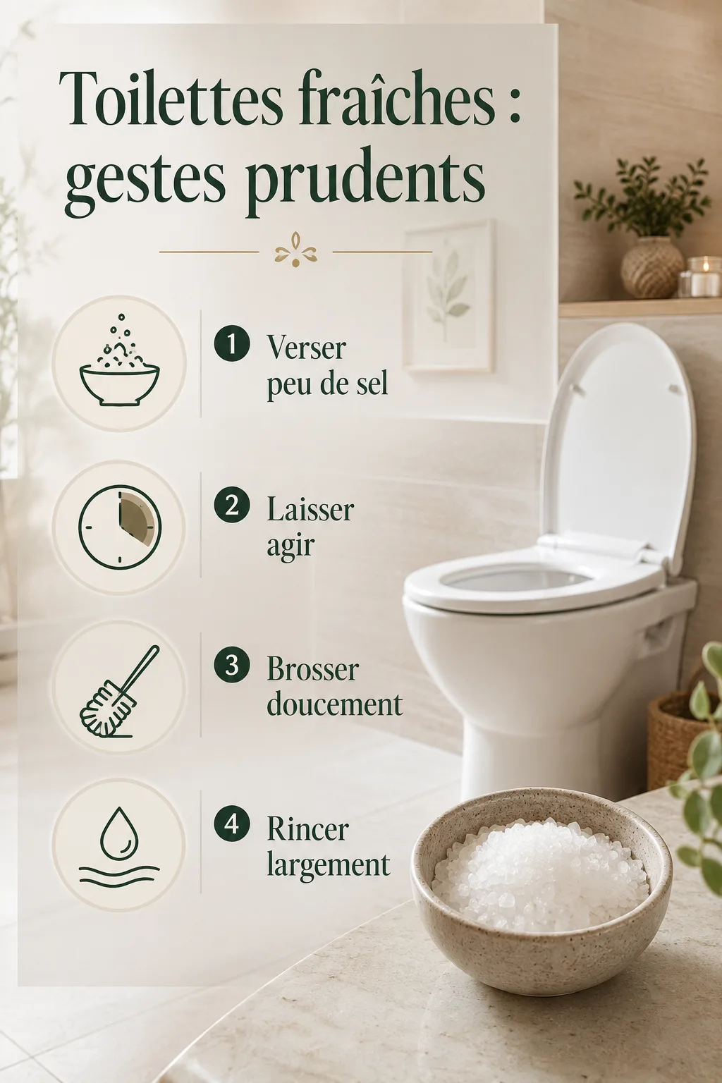 Infographie des gestes prudents pour utiliser du sel dans les toilettes