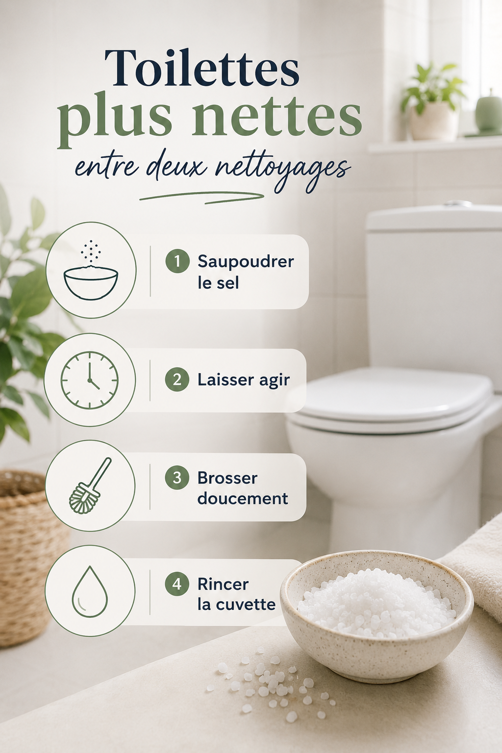 Infographie expliquant comment utiliser du gros sel dans les toilettes