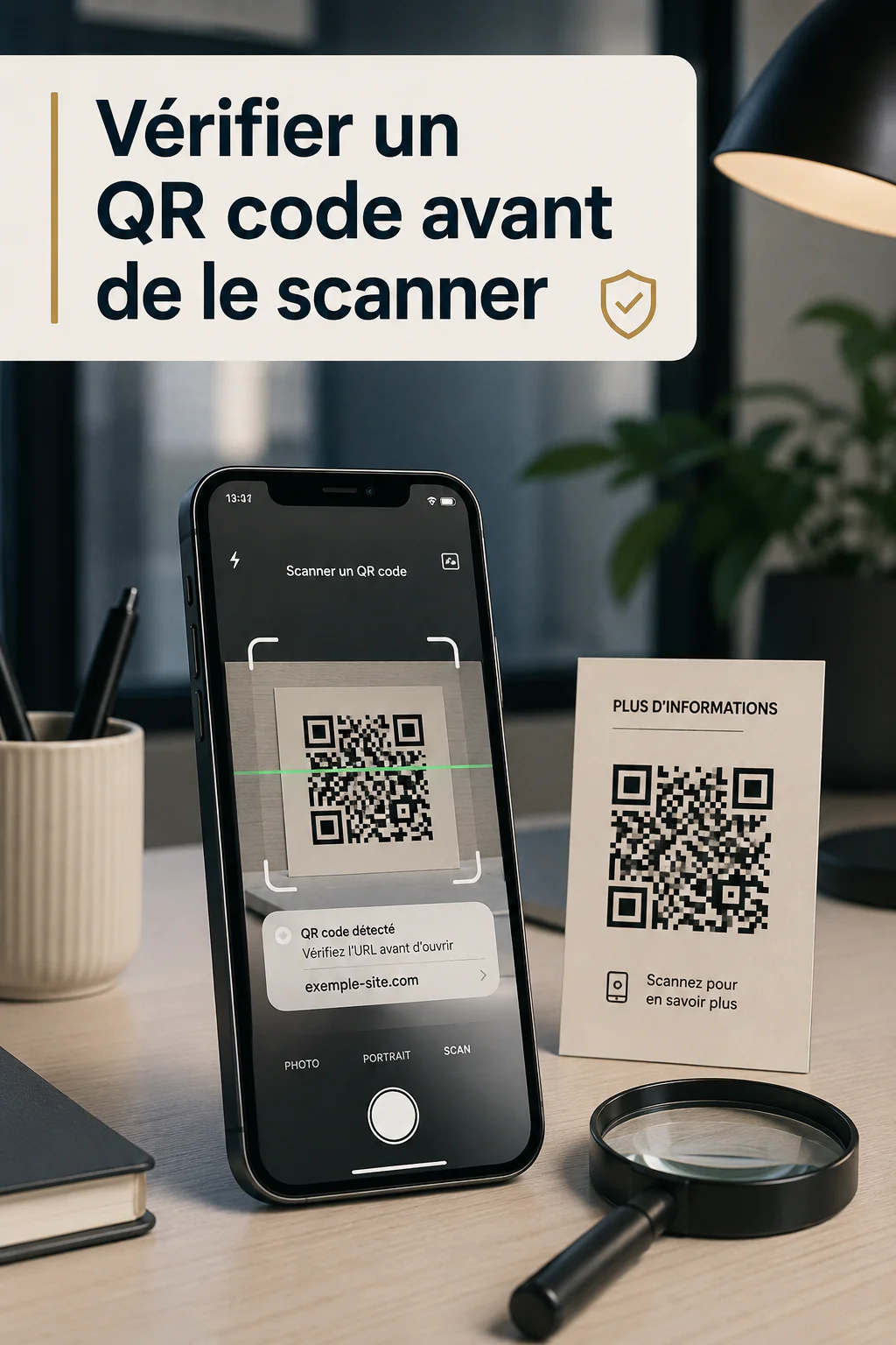 Image Pinterest conseillant de vérifier un QR code avant de le scanner