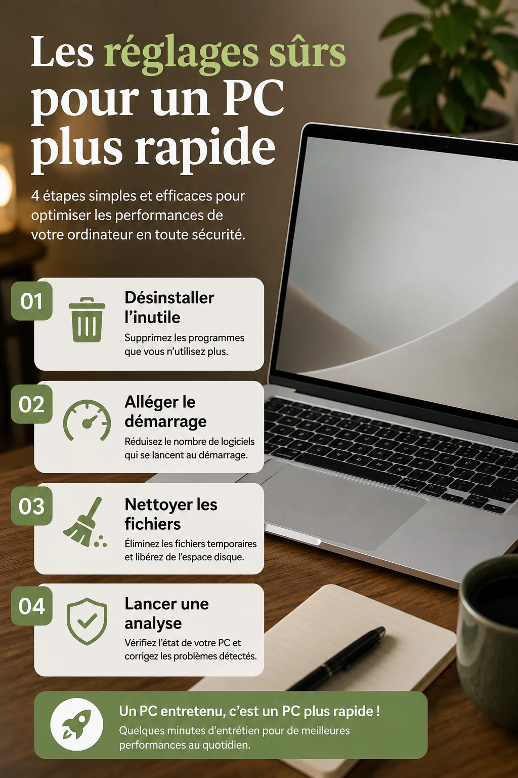 Infographie avec les réglages sûrs pour accélérer un vieux PC