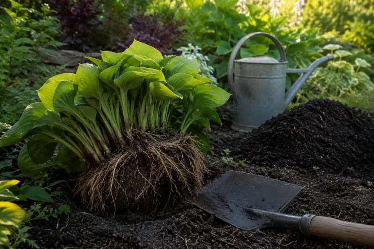 Touffe de vivaces mature prête à être divisée au jardin