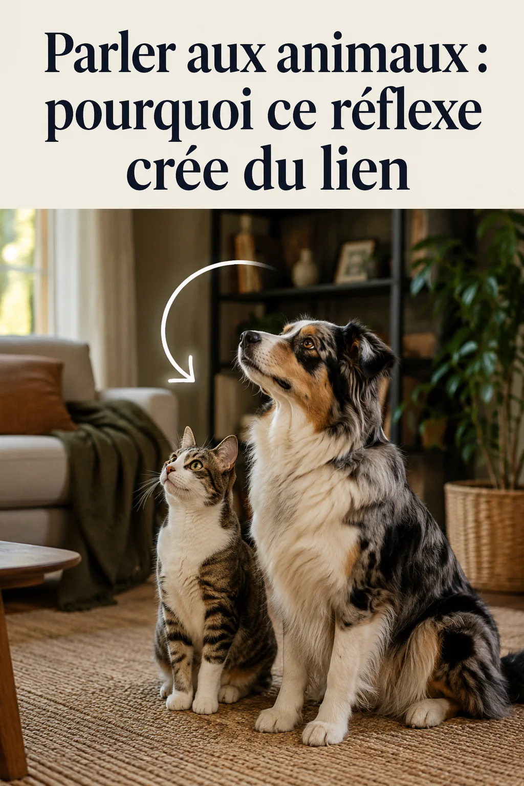 Image titre avec chien et chat attentifs et texte sur le lien créé par la parole