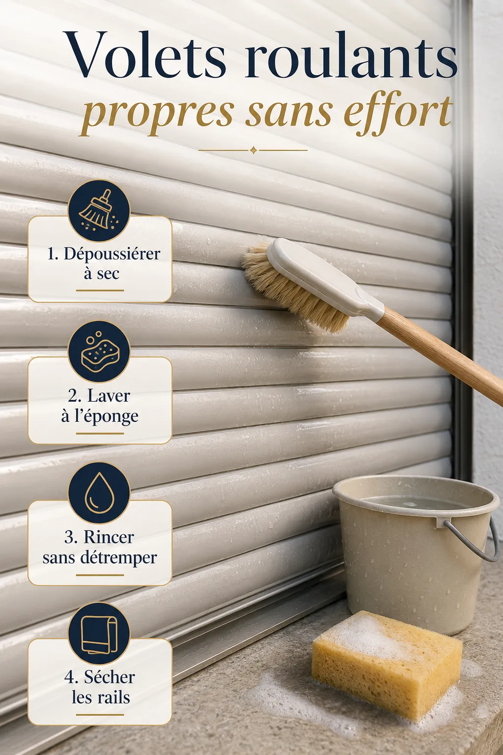 Infographie étapes pour nettoyer les volets roulants