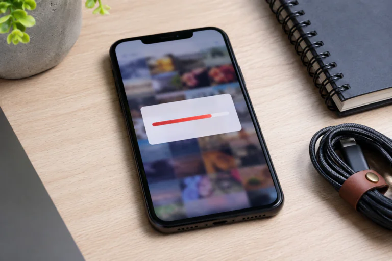 Téléphone avec stockage saturé pour illustrer le nettoyage WhatsApp