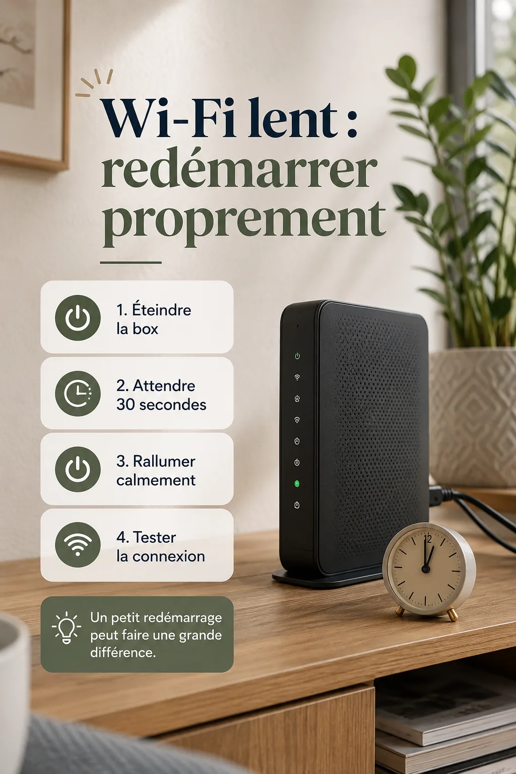 Infographie des étapes pour redémarrer proprement une box Wi-Fi