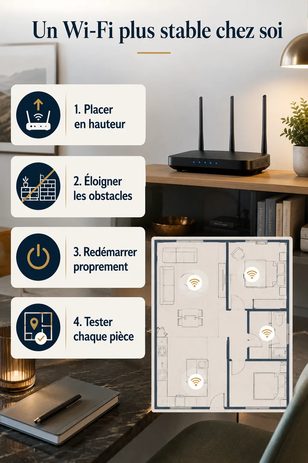 Infographie étapes pour rendre le Wi-Fi plus stable