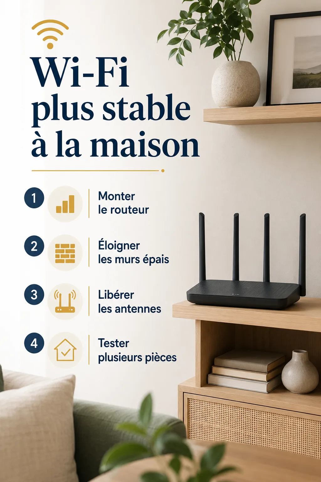 Infographie des étapes pour placer le routeur Wi-Fi plus efficacement