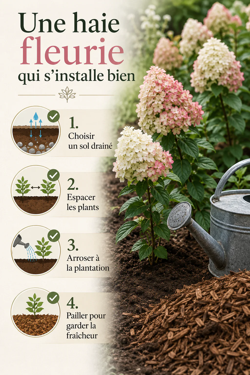 Étapes pour installer un hortensia paniculé en haie fleurie