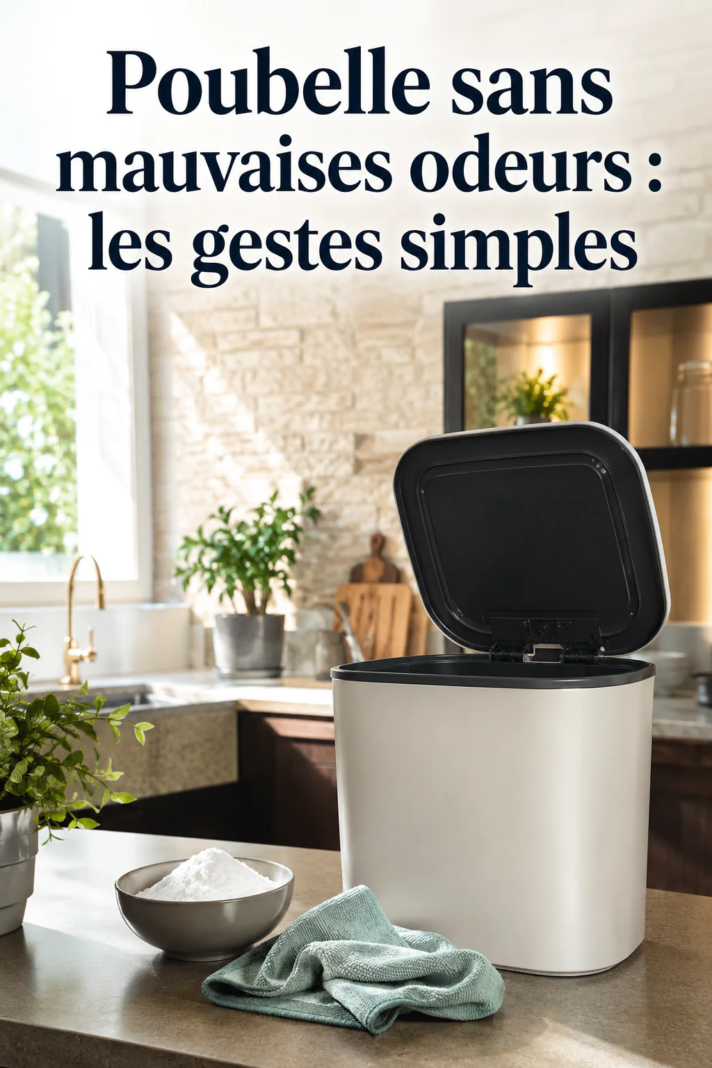 Poubelle de cuisine sans mauvaises odeurs avec bicarbonate et chiffon