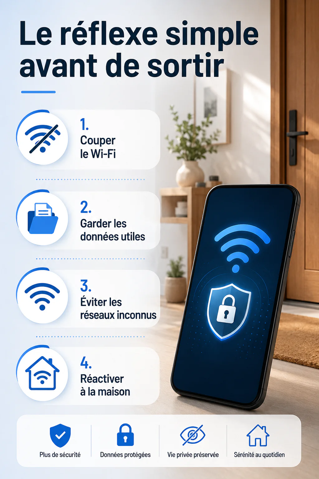 Infographie présentant les bons réglages Wi-Fi à vérifier avant de sortir